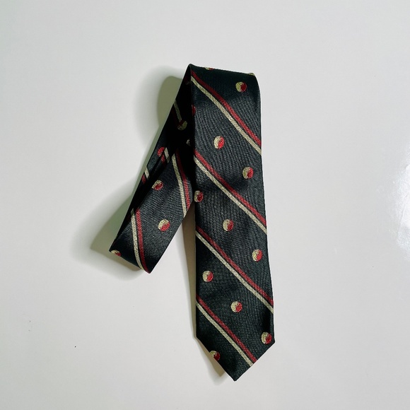 Gant by Michael Bastian Black Red Gold Stripe & Circle Dot Pattern Slim Silk Tie - Picture 4 of 10